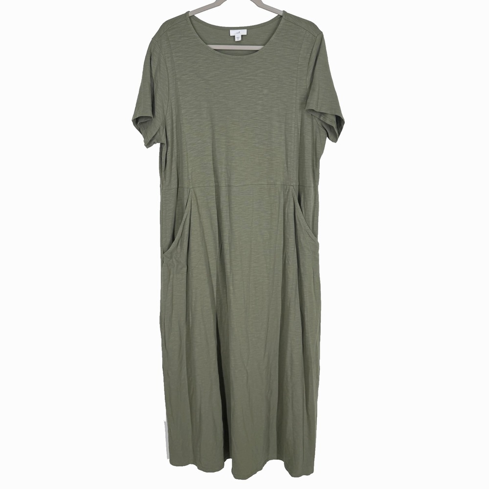 J Jill XL Green Maxi Dress Pockets Cotton Modal Blend Stretch Minimalist Comfort